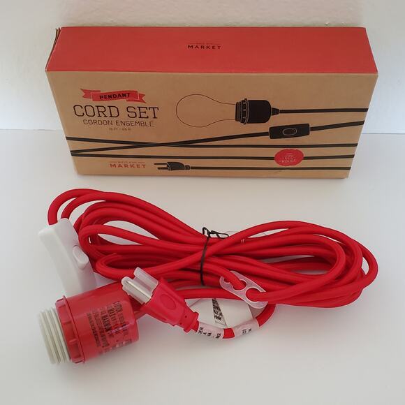 West Elm Plug-In Pendant Cord Set Red Swag Pendant Light Kit 15 ft New - Picture 1 of 16
